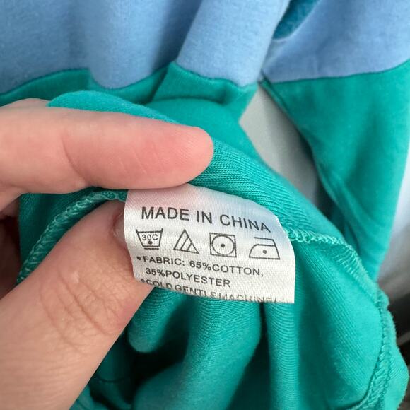 Dbtanjy Mediumweight Pullover Hoodie Top Size Large Colorblock Blue & Green - Picture 5 of 9